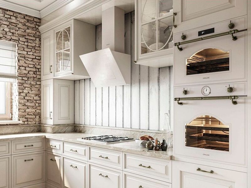 белый духовой шкаф в интерьере кухни