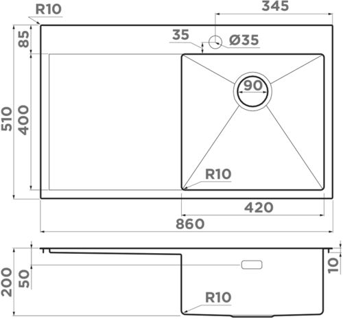 Кухонная мойка Omoikiri Akisame 86-GB-R Side нерж.сталь/графит