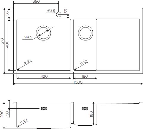 Кухонная мойка Omoikiri Akisame 100-2-LG-L нержавеющая сталь/светлое золото, 4973089