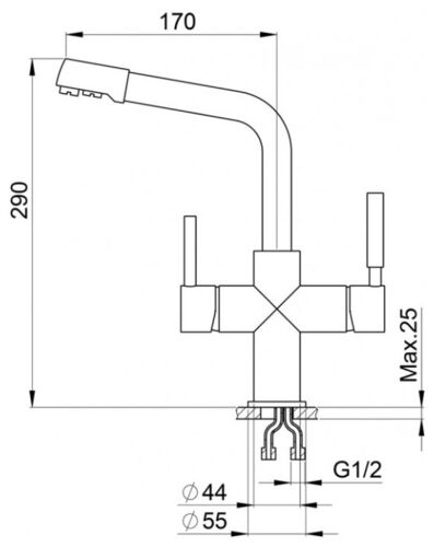 Смеситель Granula GR-2015 эспрессо, высокий, с краном под питьевую воду