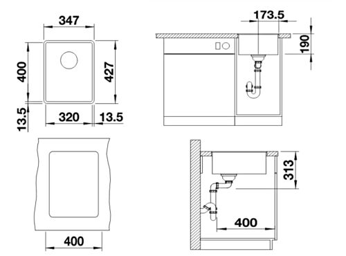 Кухонная мойка Blanco Subline 320-F Silgranit алюметаллик, с отв. арм. InFino, 523418