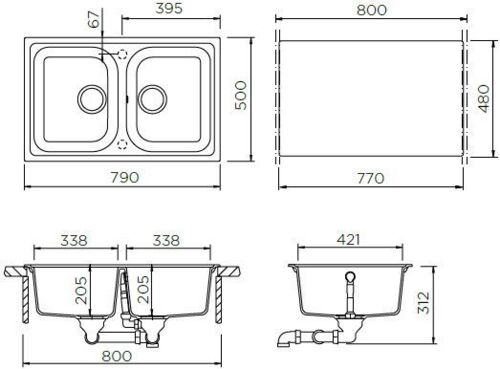Кухонная мойка Schock Formhaus 80 оникс, Cristalite, 790x500, 700939