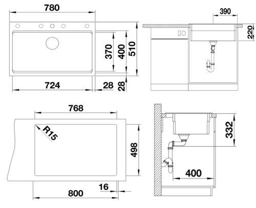 Кухонная мойка Blanco Etagon 8 Silgranit стиль бетон, с отв. арм. InFino, 525302