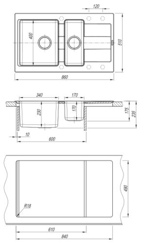Кухонная мойка Florentina КОМБИ 860К антрацит